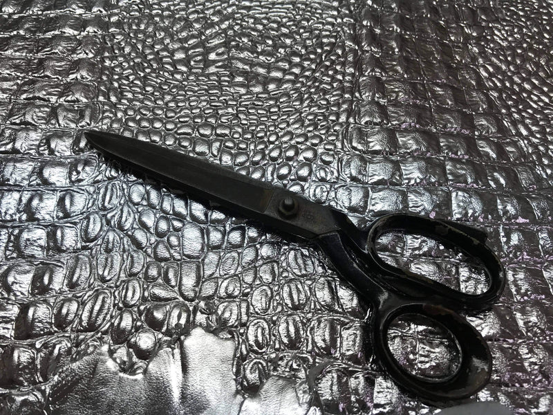 Italian Goatskin leather 12 skins hides METALLIC SILVER CROCODILE Alligator embossed textured  80sqf