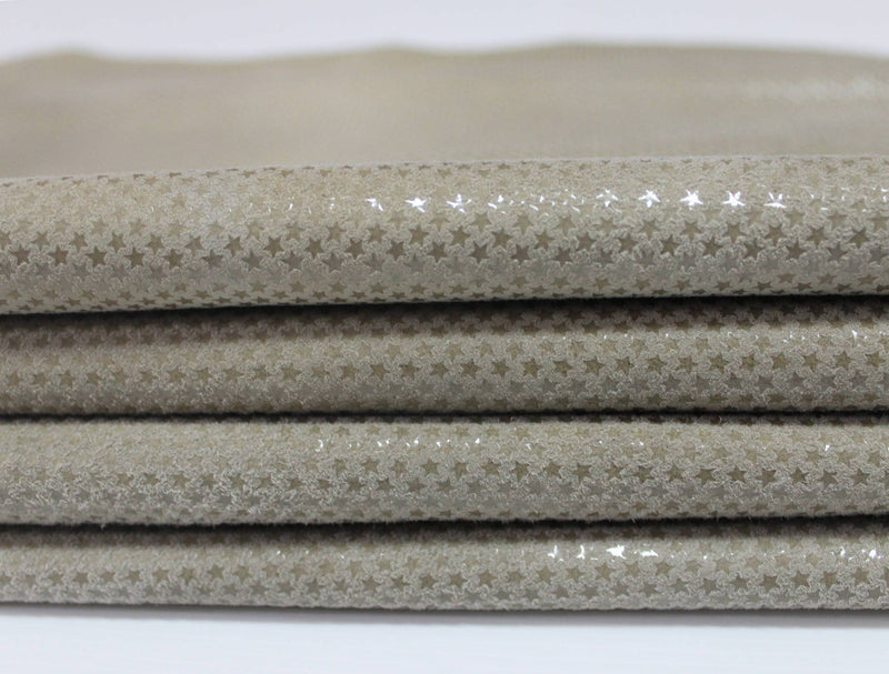Italian lambskin leather 12 skins hides SHINY STARS print on BEIGE 80-90sqf