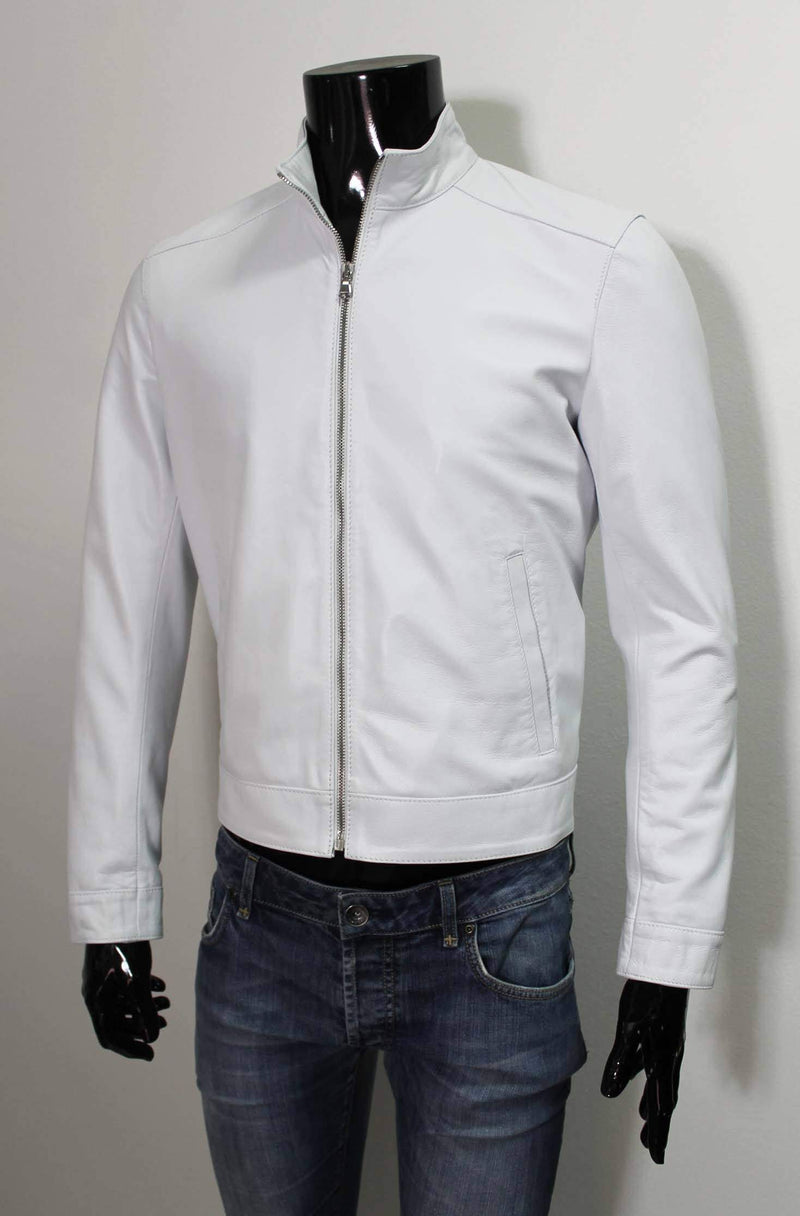 Italian handmade Men soft lambskin genuine leather jacket color WHITE