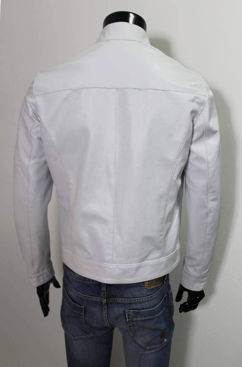 Italian handmade Men soft lambskin genuine leather jacket color WHITE