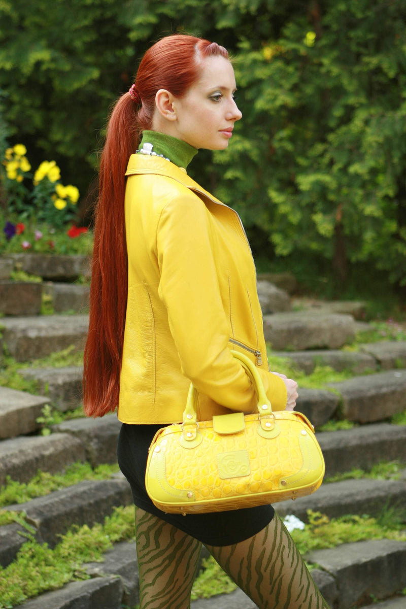 Italian handmade Women soft genuine lambskin leather jacket color Yellow