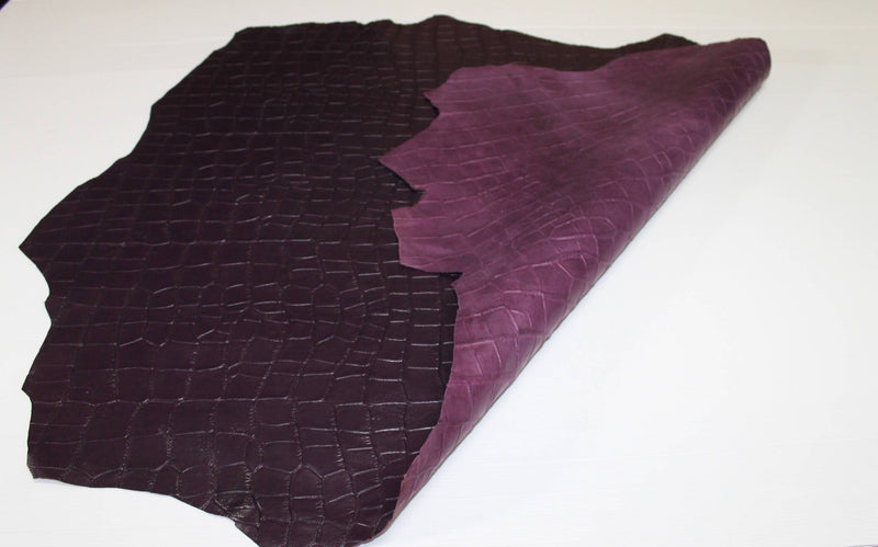 Italian lambskin Lamb Sheep leather 12 skins hides PLUM CROCODILE EMBOSSED 80-90sqf