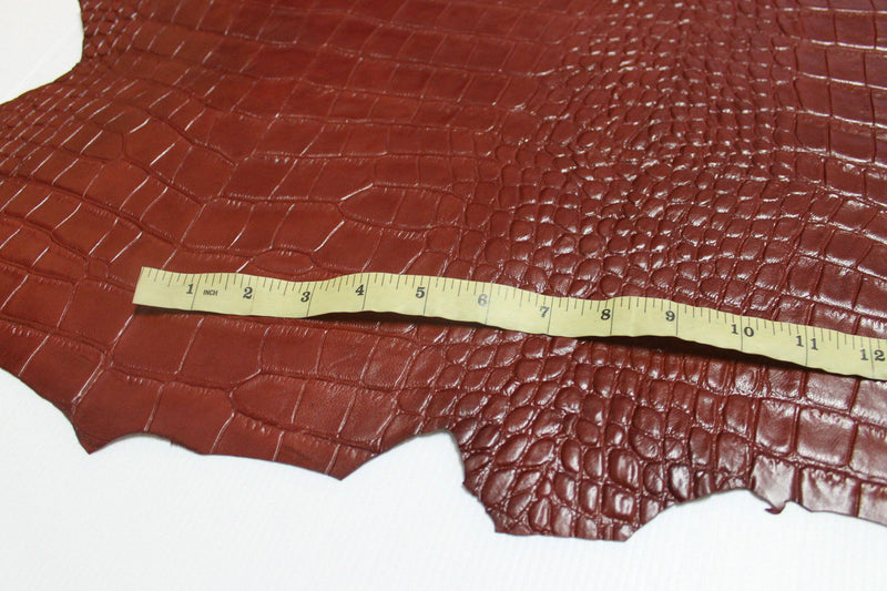 COGNAC REDDISH BROWN Crocodile Embossed Italian genuine Goatskin Goat leather skins hides 0.5mm to 1.2mm