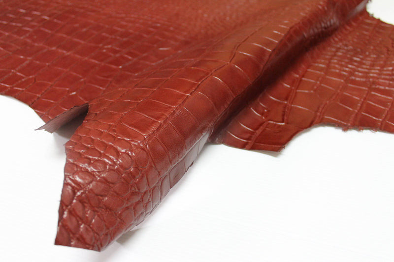 COGNAC REDDISH BROWN Crocodile Embossed Italian genuine Goatskin Goat leather skins hides 0.5mm to 1.2mm