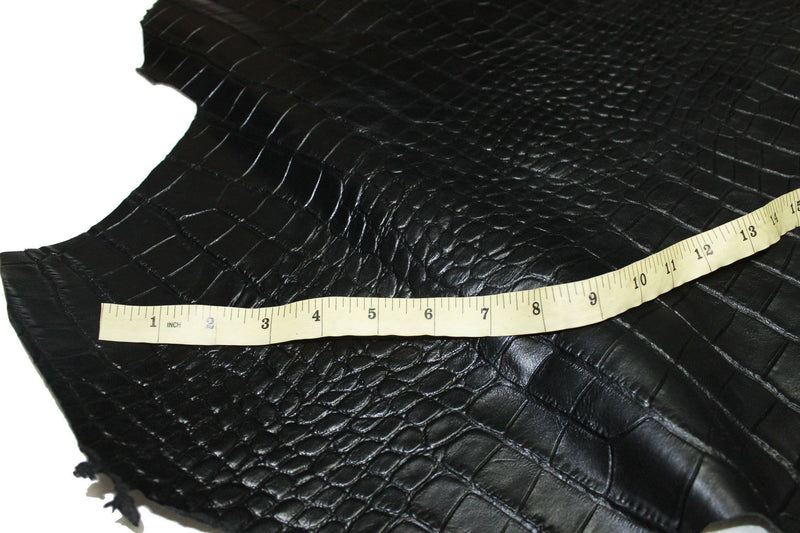 BLACK CROCODILE Embossed Italian genuine Goatskin Goat leather skins hides 0.5mm to 1.2mm