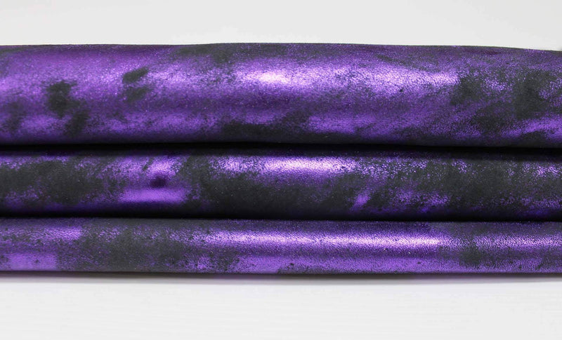 Italian lambskin leather 12 skins hides METALLIC PURPLE Distressed Antiqued 80-90sqf