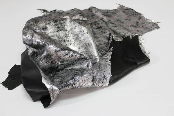 Italian lambskin leather 12 skins hides METALLIC SILVER ANTIQUED 80-90sqf