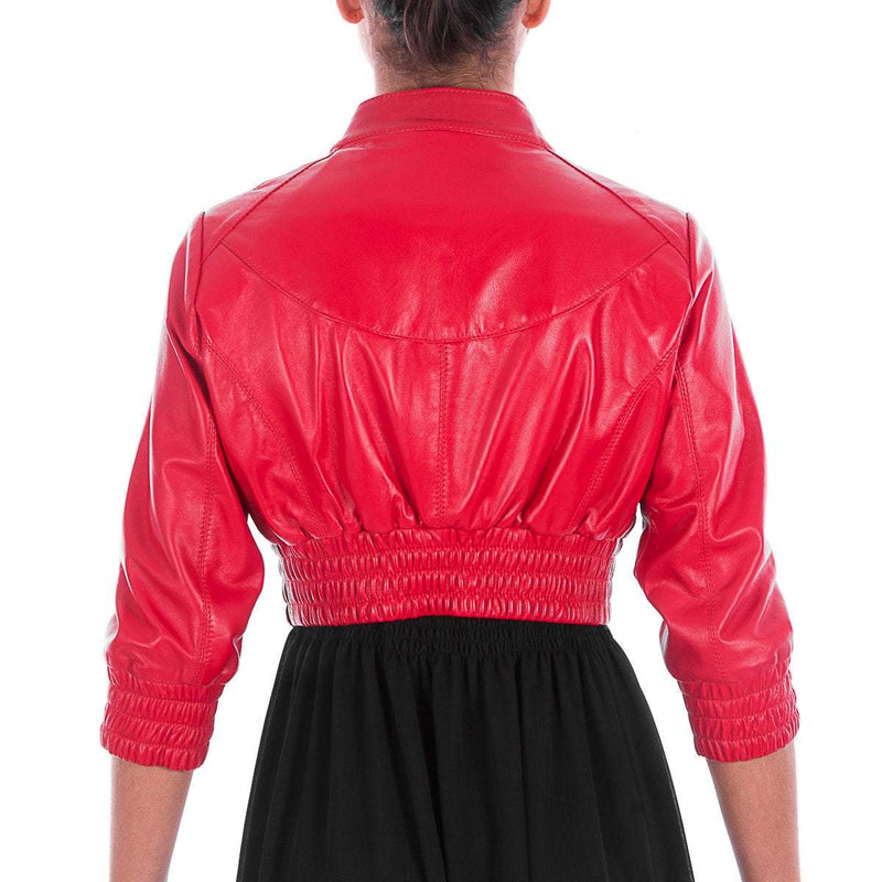 Italian handmade Women genuine leather cropped bomber jacket beautiful red