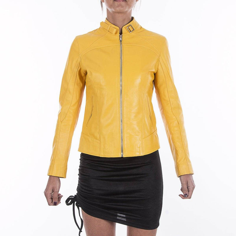 Italian handmade Women soft genuine lambskin leather jacket slim fit color Yellow