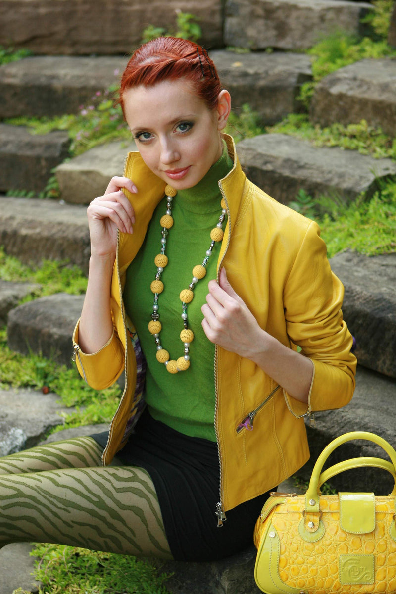 Italian handmade Women soft genuine lambskin leather jacket color Yellow