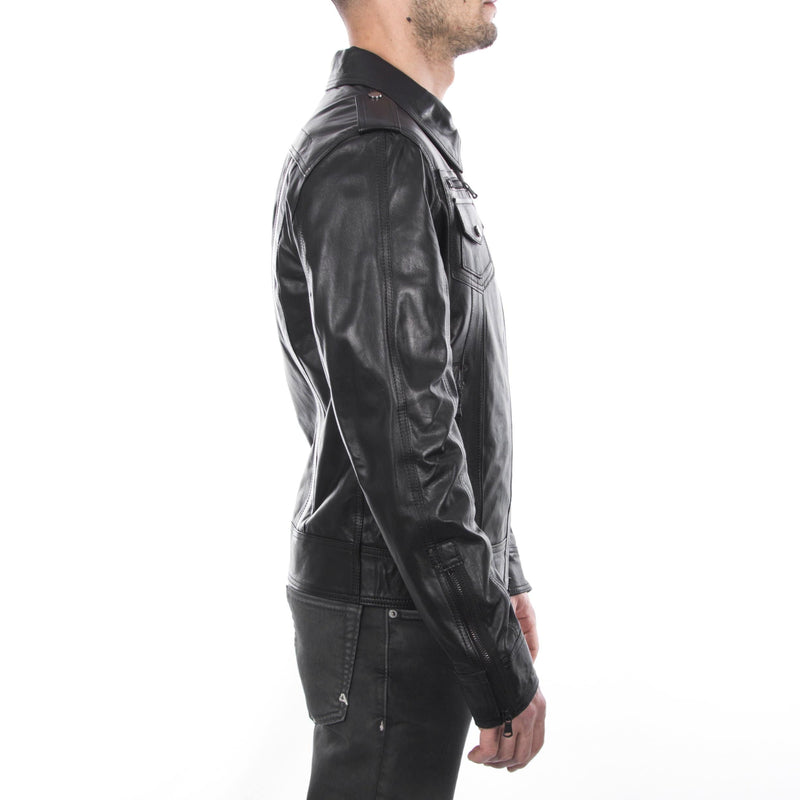 Italian handmade Men genuine lambskin leather jacket slim fit color Black