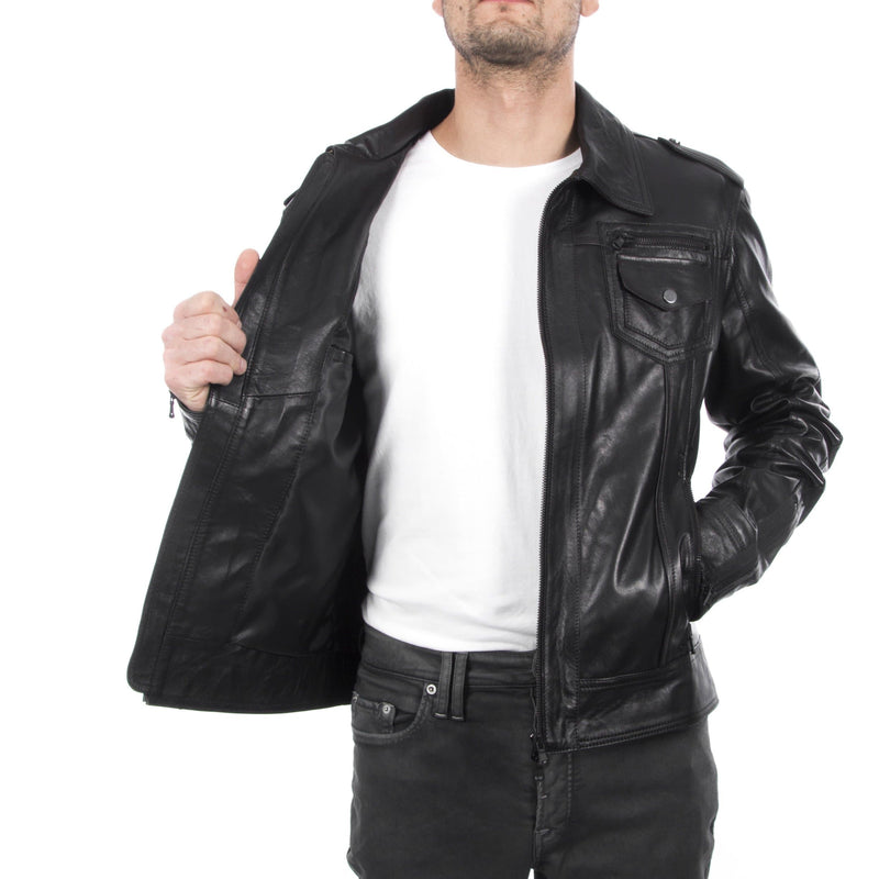 Italian handmade Men genuine lambskin leather jacket slim fit color Black