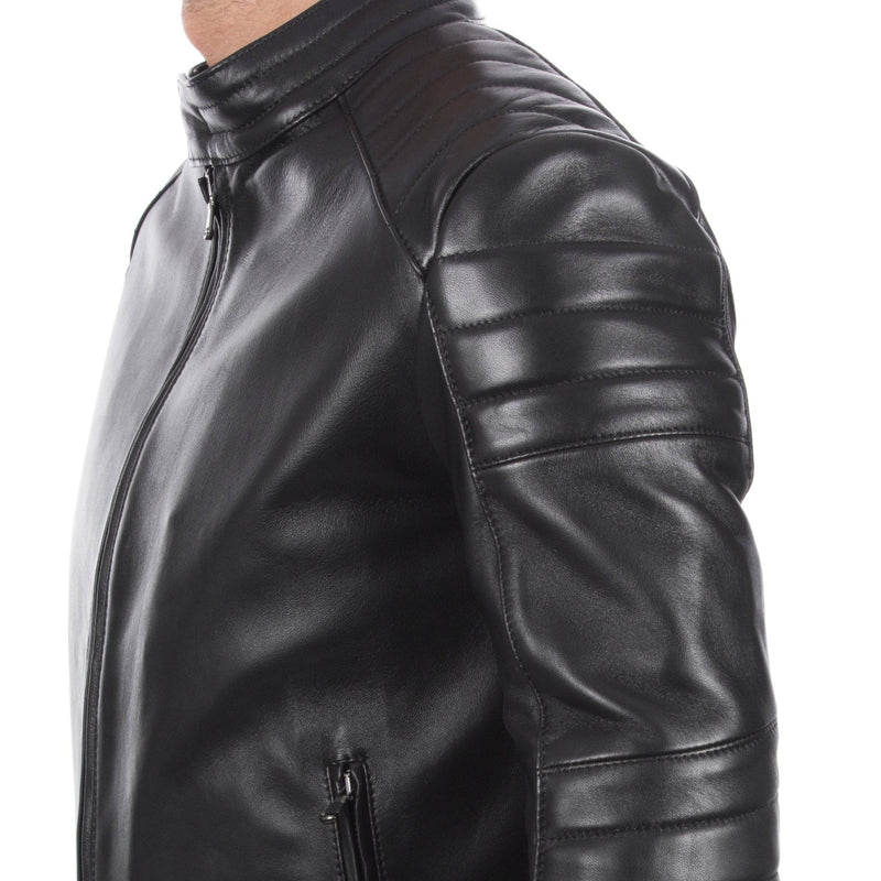 Italian handmade Men black high quality Lamb lambskin grenuine leather biker jacket slim fit