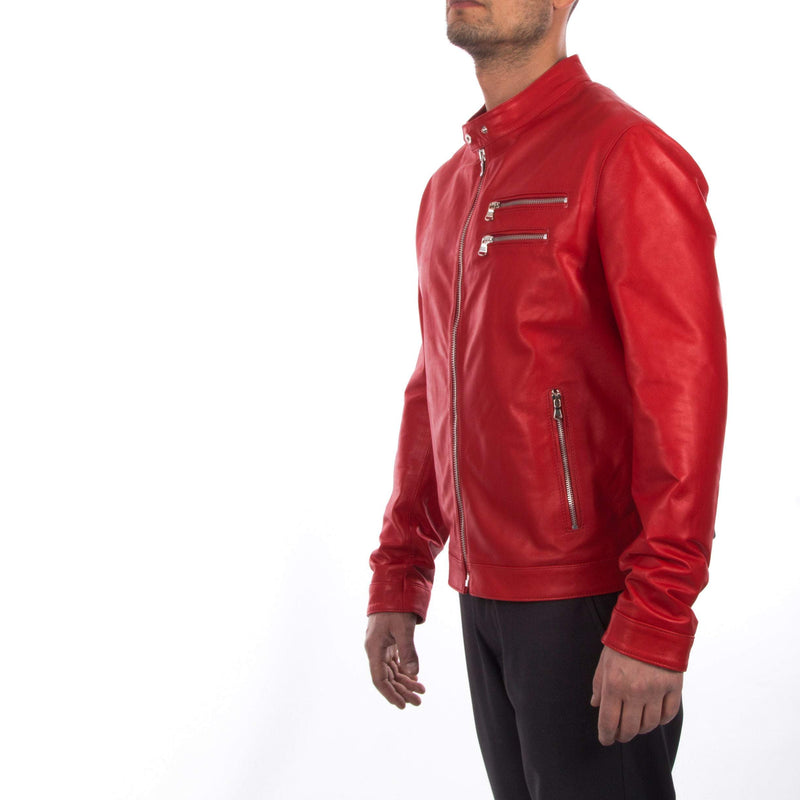 Italian handmade Fantastic slim fit Men soft genuine lambskin leather jacket color RED