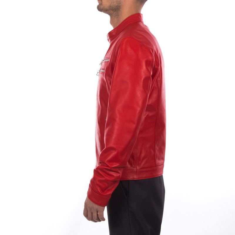 Italian handmade Fantastic slim fit Men soft genuine lambskin leather jacket color RED