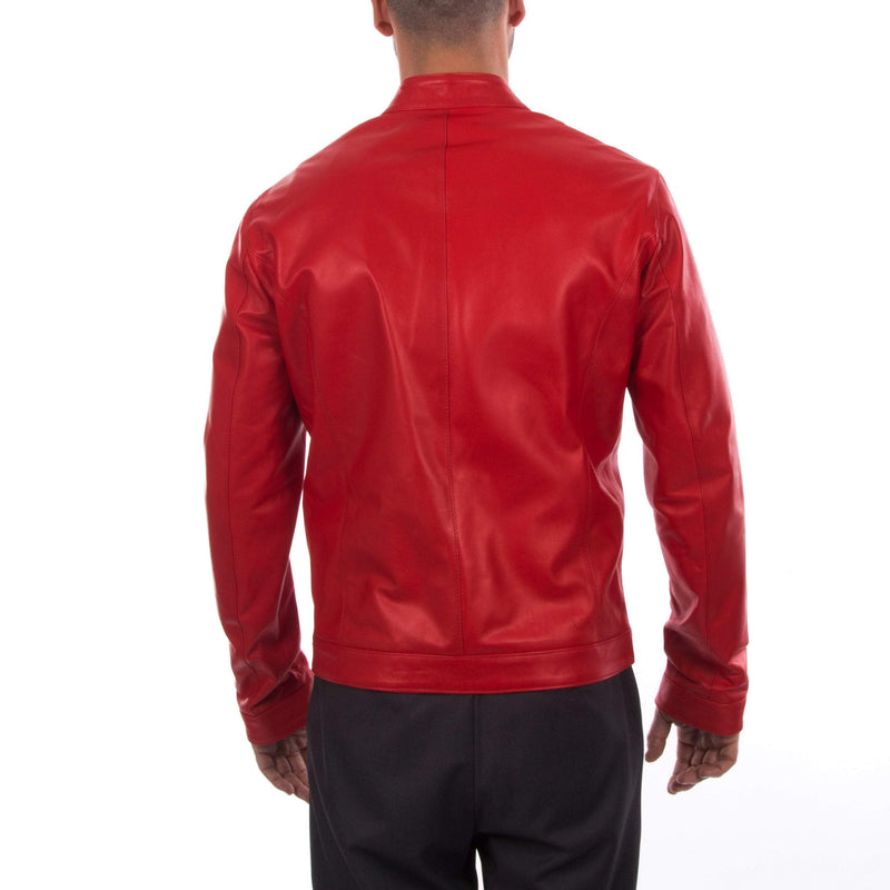 Men Handmade Genuine Leather Slim Fit Red Biker Jacket New 