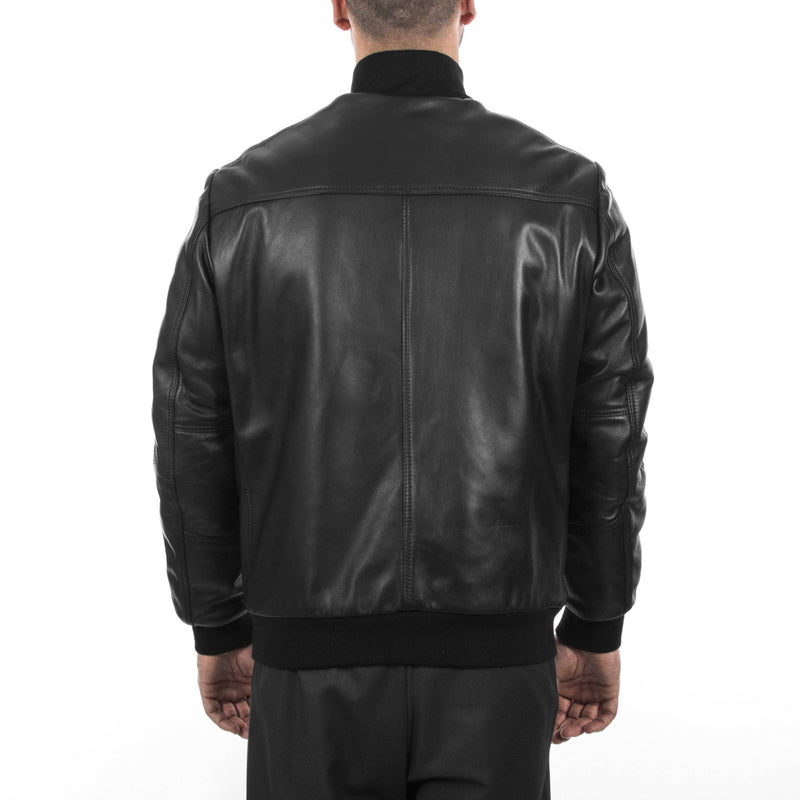 Italian handmade Men soft Genuine lambskin leather bomber jacket color Black comfortable fit