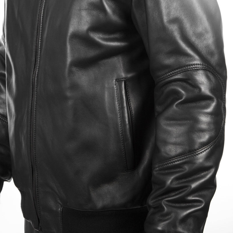 Italian handmade Men soft Genuine lambskin leather bomber jacket color Black comfortable fit