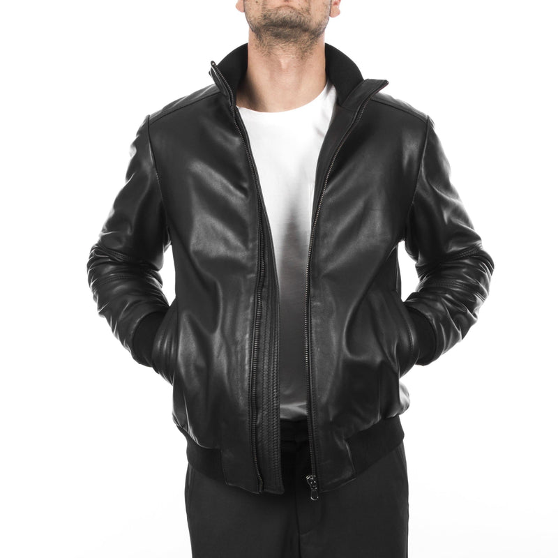 Italian handmade Men soft Genuine lambskin leather bomber jacket