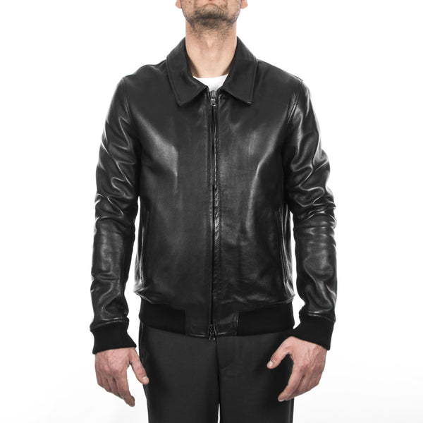 Italian handmade Men soft genuine lambskin Bomber leather jacket color BLACK S to 2XL