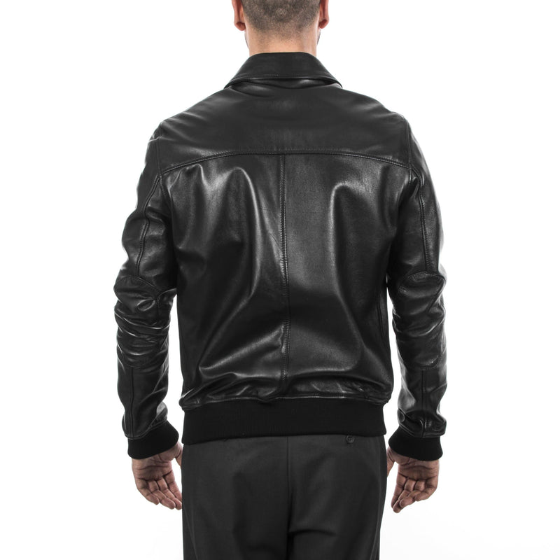 Italian handmade Men soft genuine lambskin Bomber leather jacket color BLACK S to 2XL