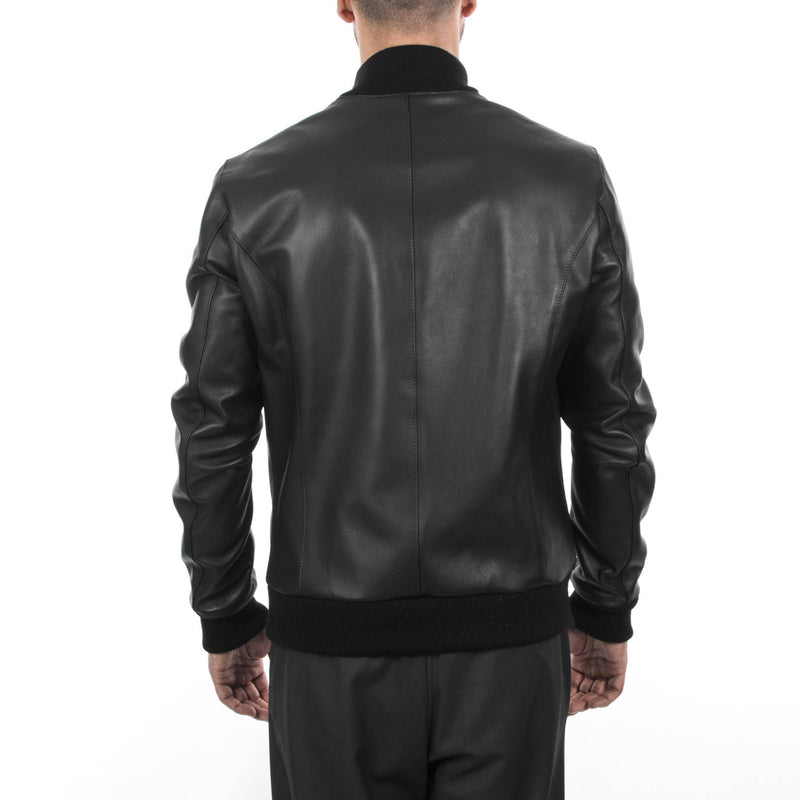Italian handmade Fantastic slim fit Men soft genuine lambskin Bomber leather jacket color Back S to 2XL