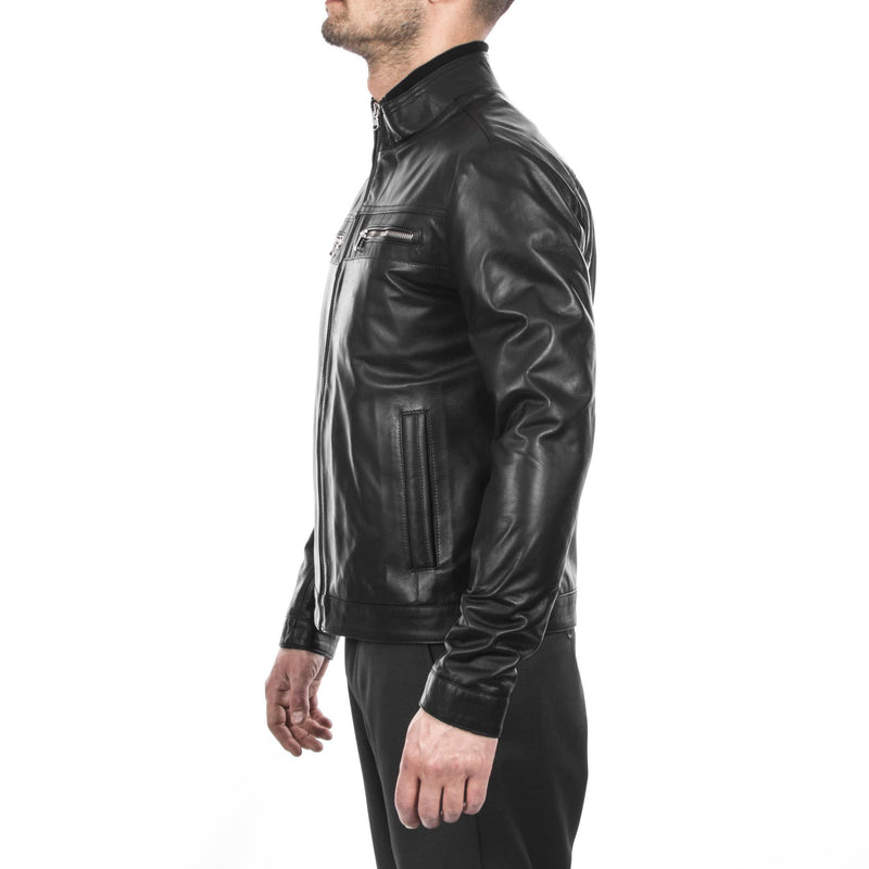 Italian handmade Men soft genuine lambskin leather jacket color Black S to 3XL