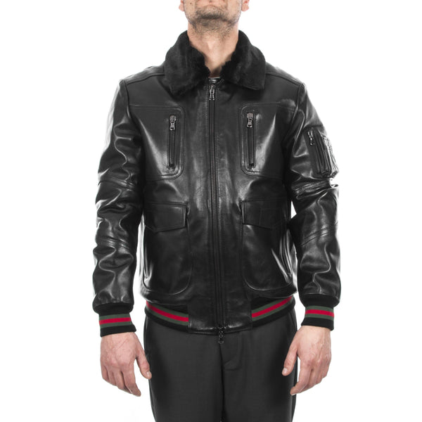 Italian handmade Men genuine lambskin Bomber leather jacket removable fur comfortable fit collar color Black S to 2XL