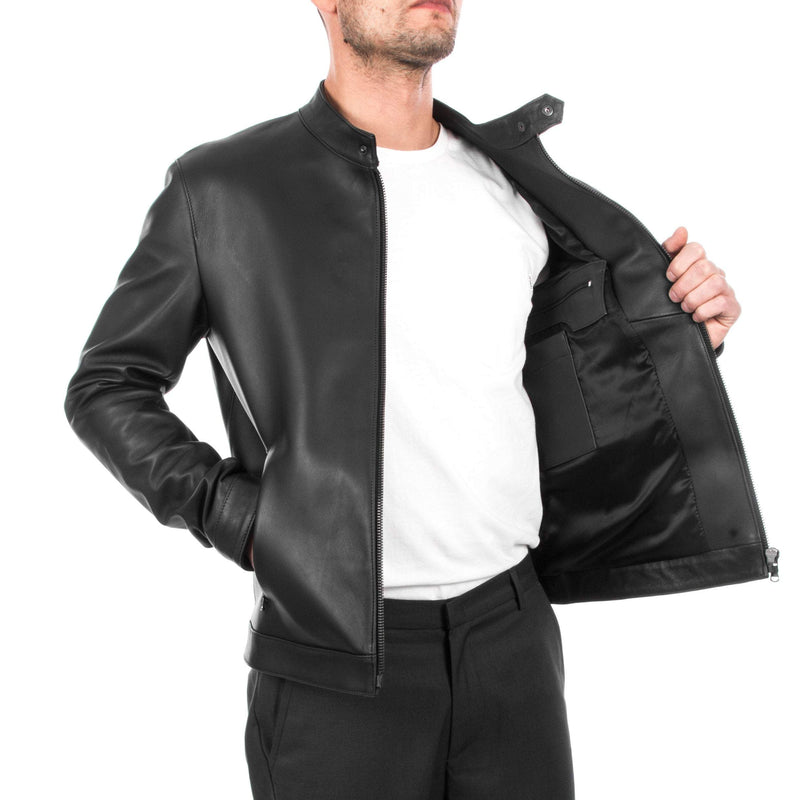 Italian handmade Fantastic slim fit Men soft genuine lambskin leather jacket color BLACK XS to 2XL