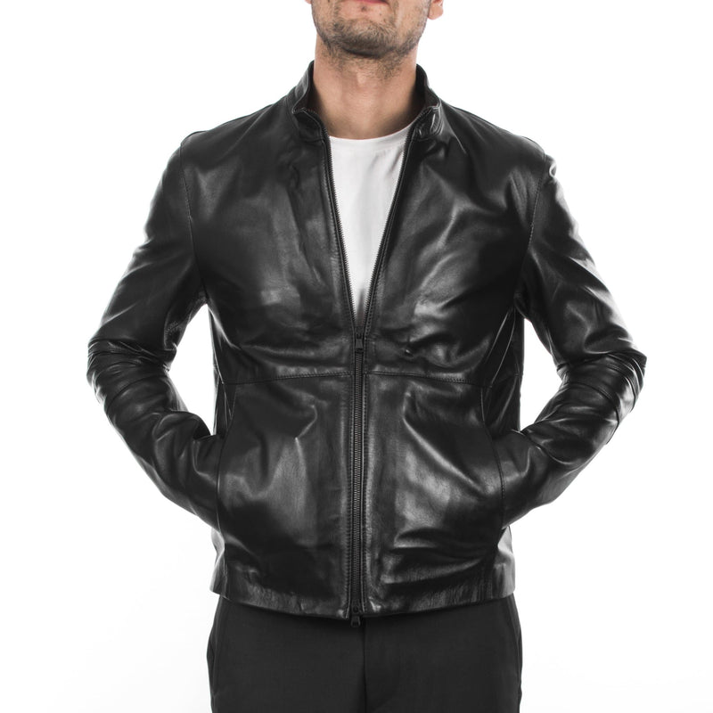 Italian handmade  slim fit Men soft genuine lambskin short leather jacket color BLACK S to 2XL