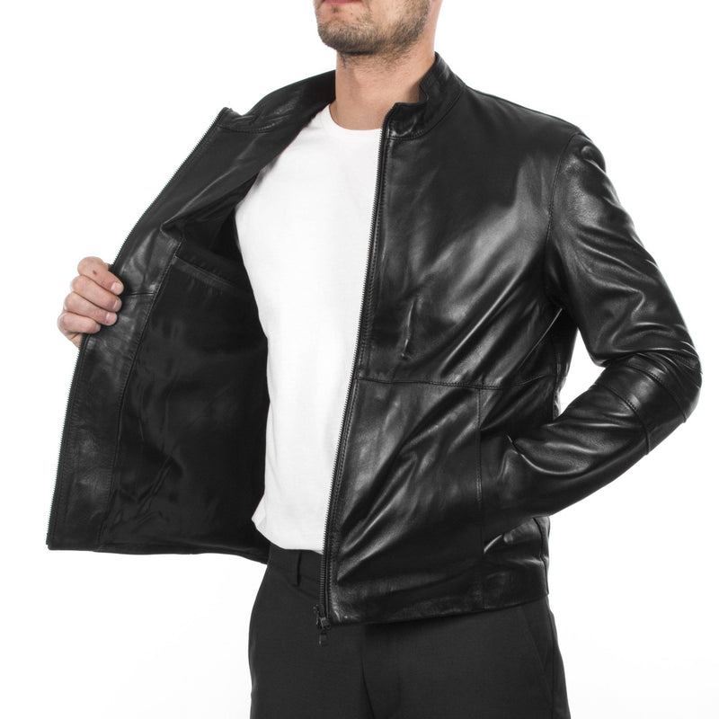 Italian handmade  slim fit Men soft genuine lambskin short leather jacket color BLACK S to 2XL