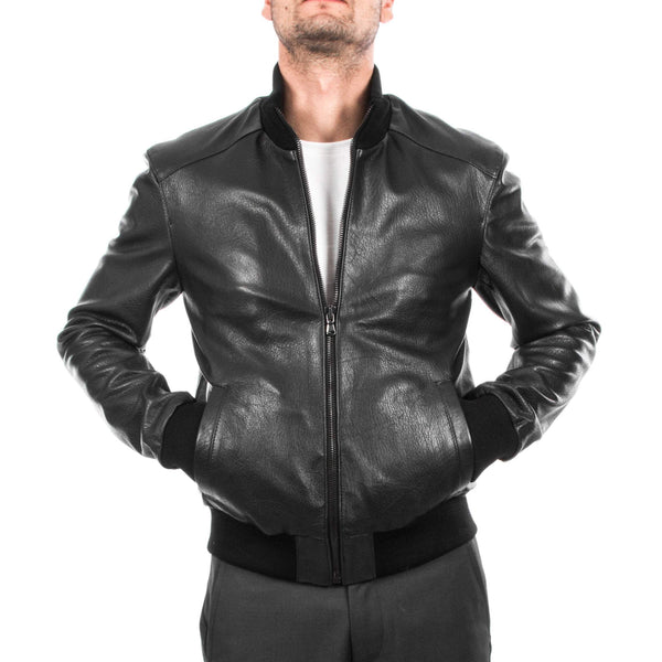 Italian handmade Men soft genuine Goatskin Bomber leather