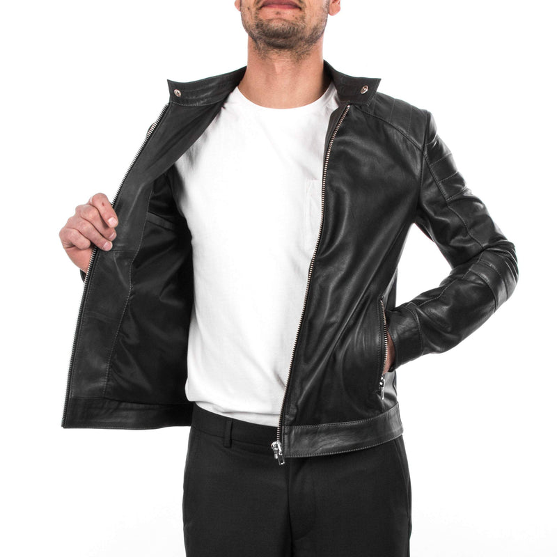 Italian handmade Men Petrol grey distressed Lamb lambskin grenuine leather biker jacket slim fit