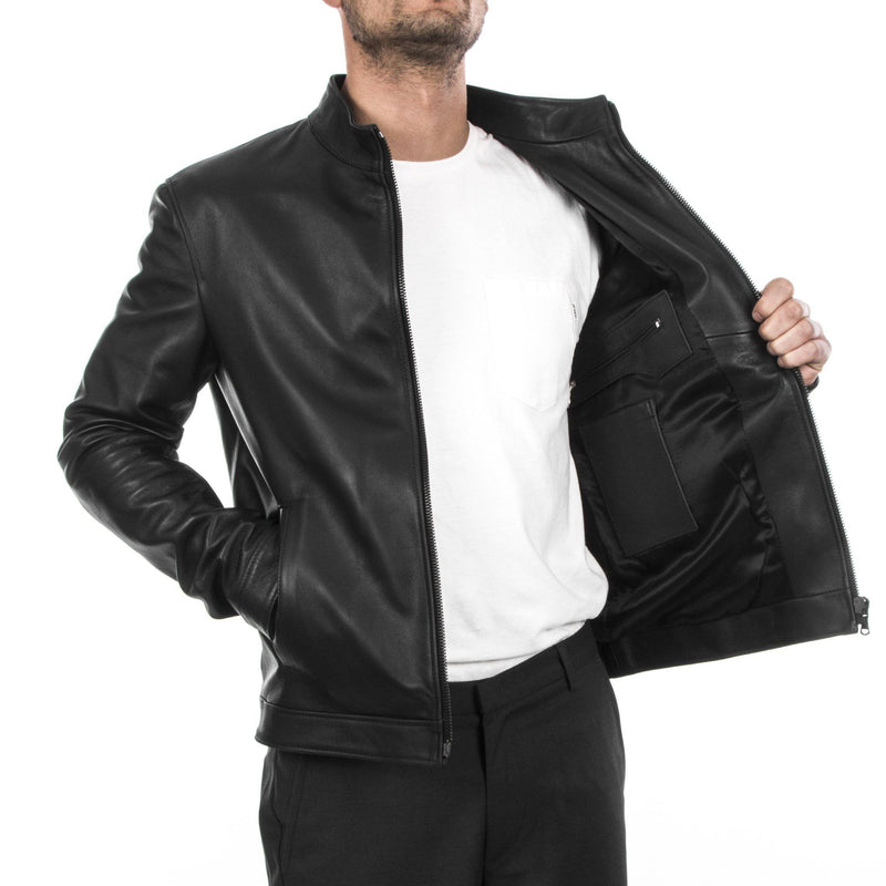 Italian handmade Fantastic slim fit Men soft genuine lambskin leather jacket color BLACK XS to 2XL