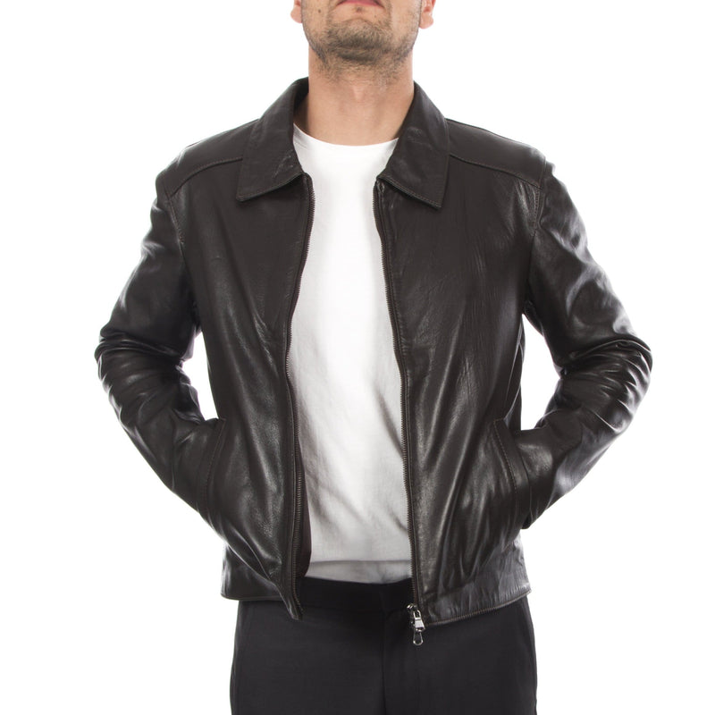 Italian handmade Men soft lambskin genuine leather jacket color Dark brown S to XL