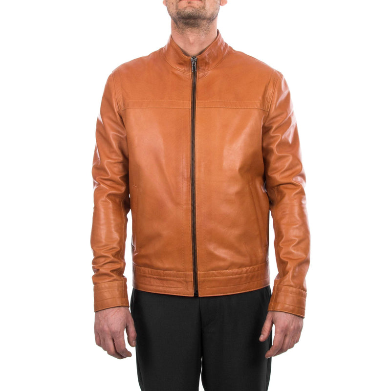 Italian handmade Men genuine lambskin leather jacket Casual fit color Tan S to 3XL