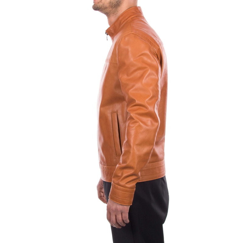 Italian handmade Men genuine lambskin leather jacket Casual fit color Tan S to 3XL