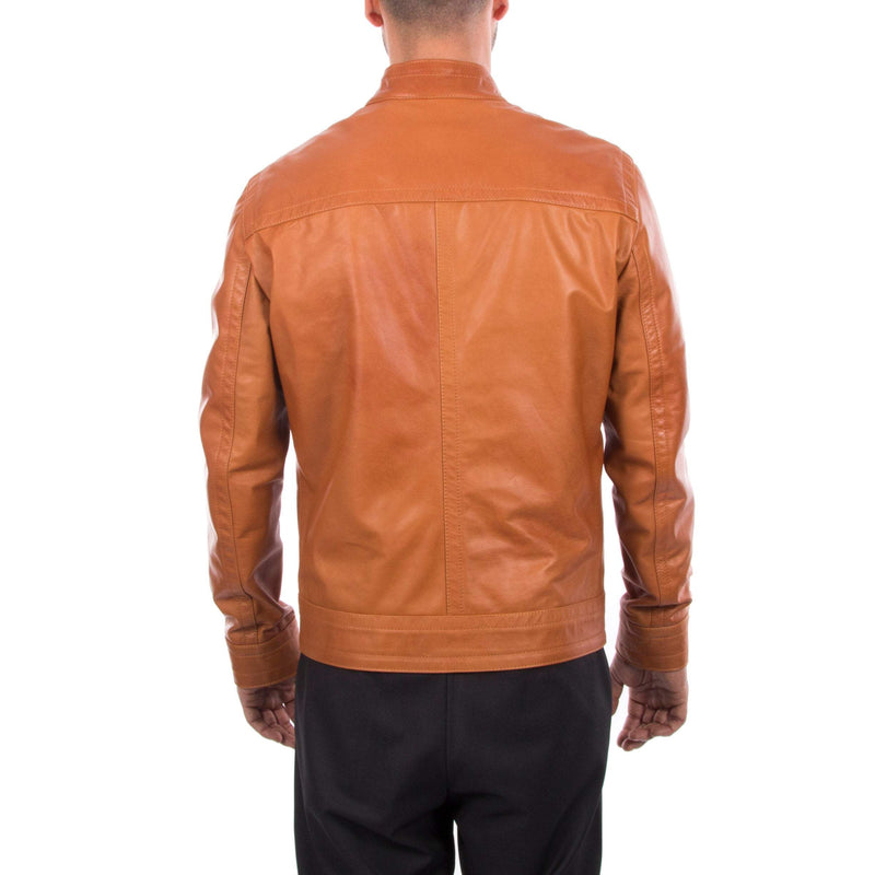 Italian handmade Men genuine lambskin leather jacket Casual fit color Tan S to 3XL
