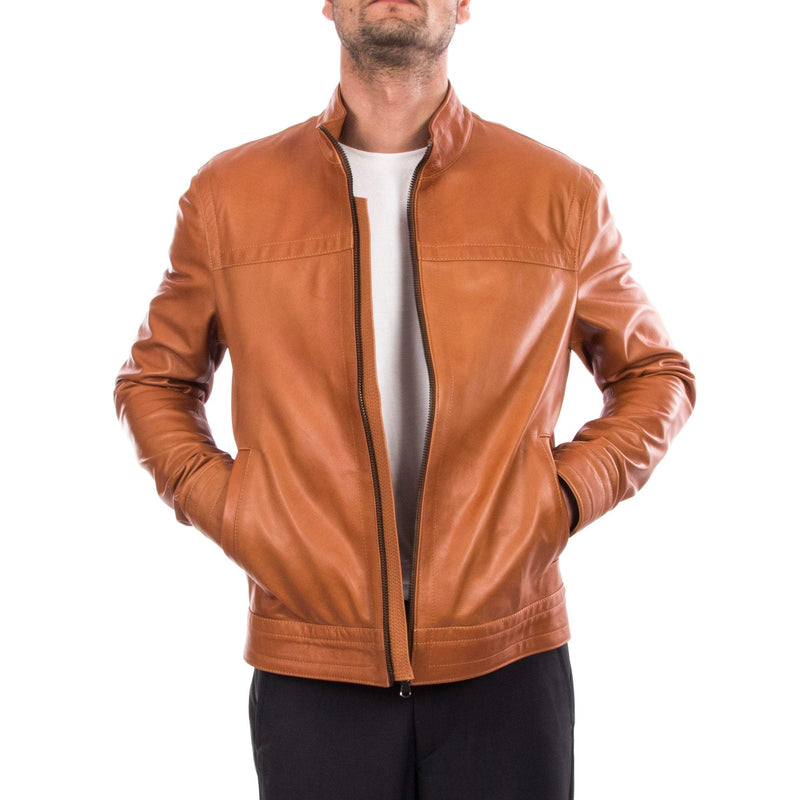 Italian handmade Men genuine lambskin leather jacket Casual fit color Tan S to 3XL