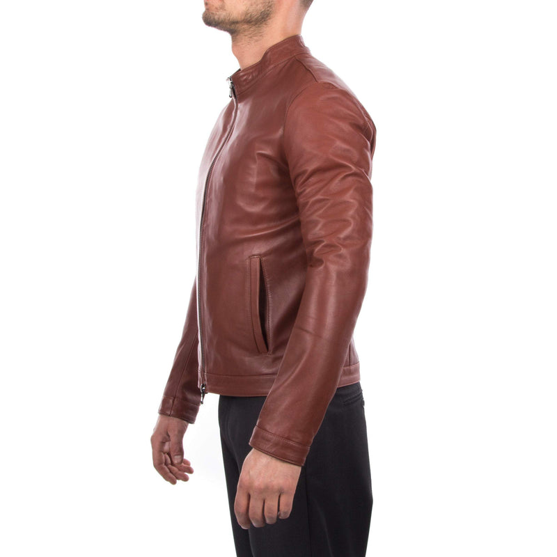 Italian handmade Fantastic slim fit Men soft genuine lambskin leather jacket color  BROWN S to 2XL