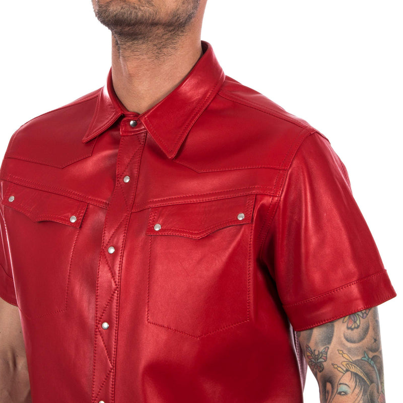 Italian handmade Men soft genuine lambskin leather shirt color RED S to XL