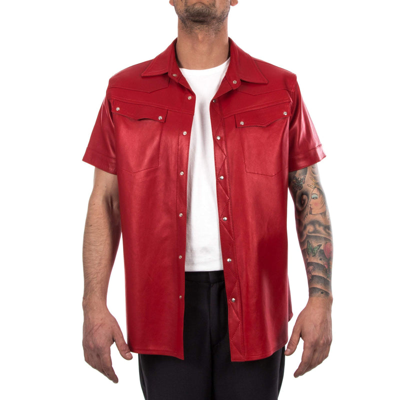 Italian handmade Men soft genuine lambskin leather shirt color RED S to XL