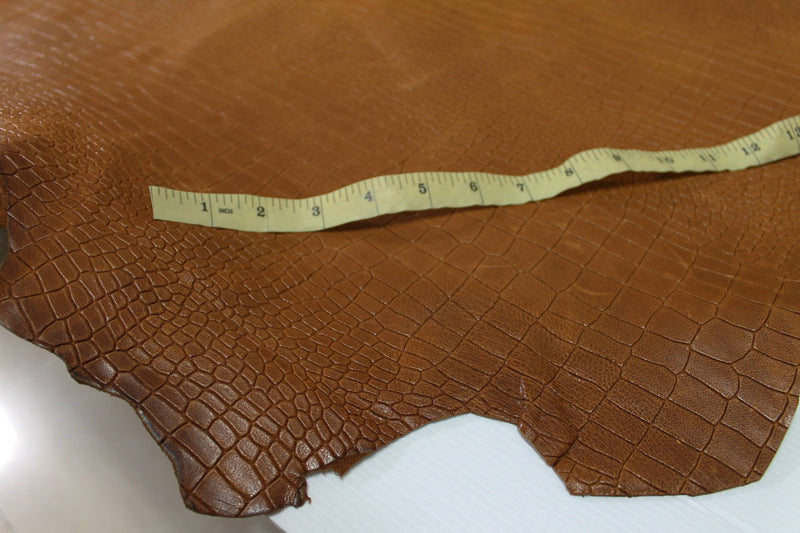 Italian lambskin Lamb Sheep leather 12 skins hides WASHED BROWN CROCODILE pattern embossed vegetale tan 100sqf