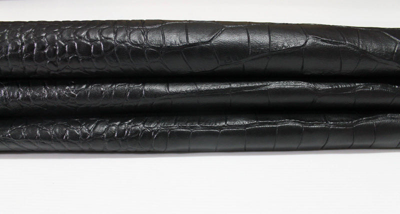 BLACK CROCODILE Embossed Italian genuine Goatskin Goat leather skins hides 0.5mm to 1.2mm