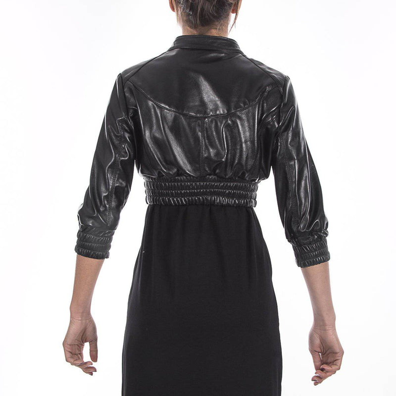 Italian handmade Women genuine leather cropped bomber jacket soft black