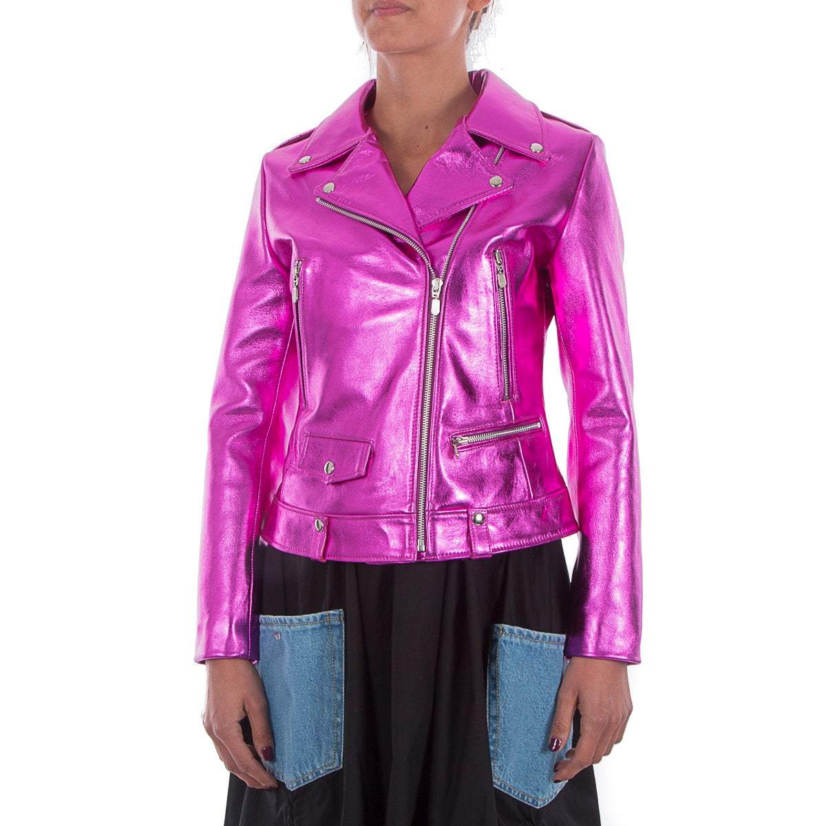 hot pink leather jacket