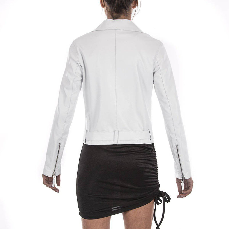 Italian handmade Women soft genuine lambskin lamb leather biker jacket slim fit color WHITE