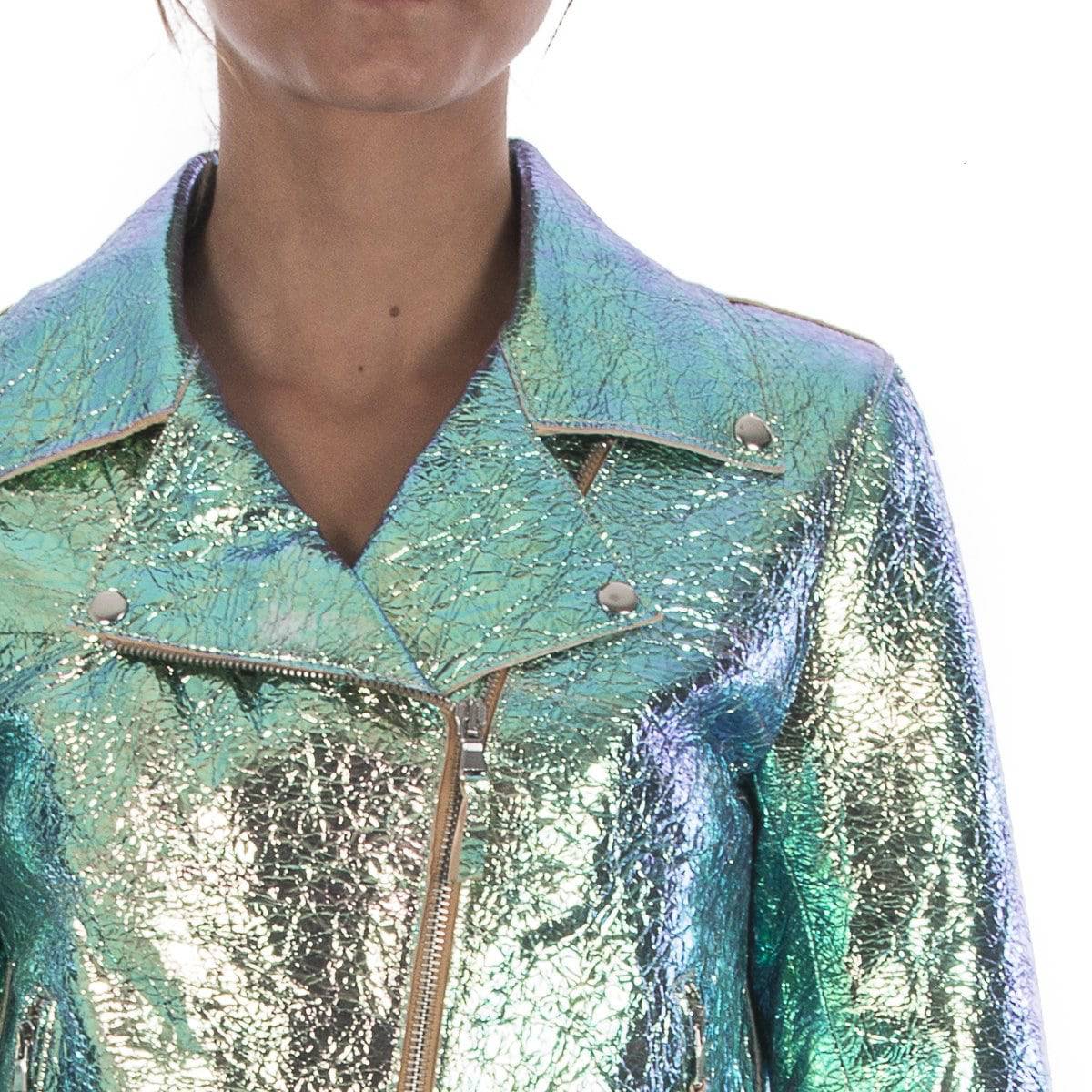 Italian handmade Women genuine leather biker jacket slim fit metallic iridescent crinkle green | ITALIANSKINS Italian handmade Women genuine leather biker jacket slim fit metallic iridescent crinkle green | ITALIANSKINS