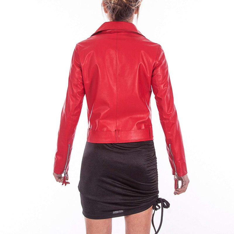 Italian handmade Women soft genuine lambskin lamb leather biker jacket slim fit color Red