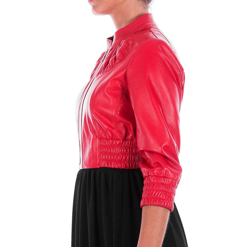 Italian handmade Women genuine leather cropped bomber jacket beautiful red